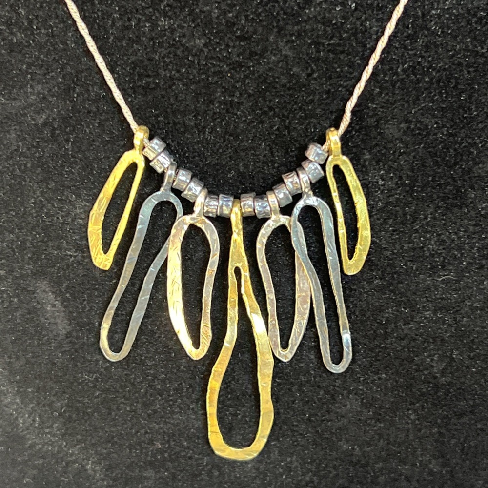 Paz Creations Israel 925 Sterling Silver 3 Tone Hammered Dangle Necklace 18"
